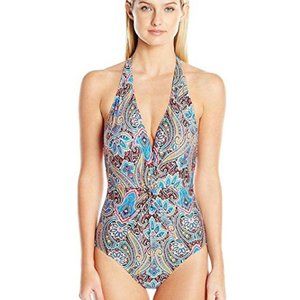 Jantzen Paisley Halter Plunge Neck 1-Piece Swimsui